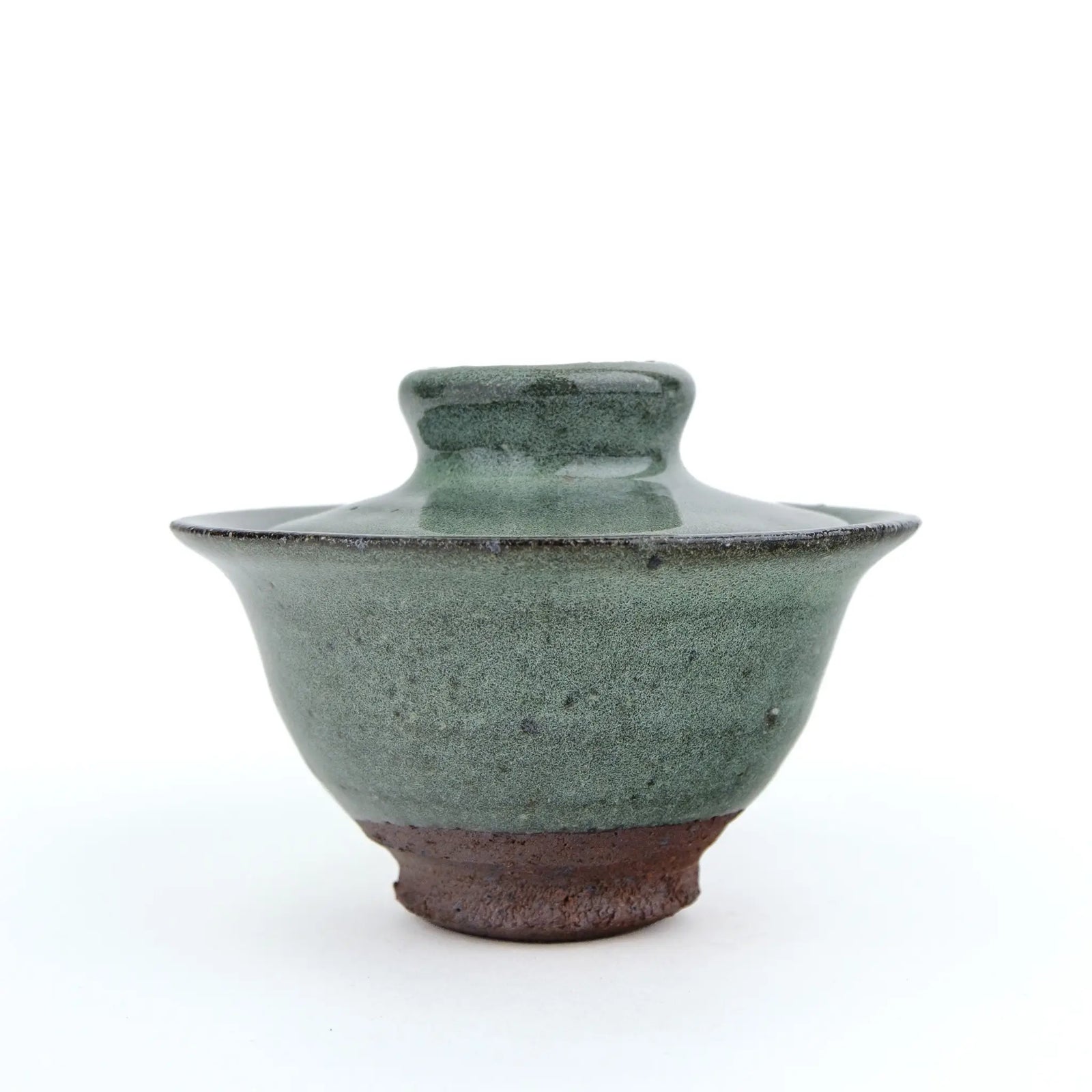 speckled sage green handmade gaiwan for gong fu tea - side view