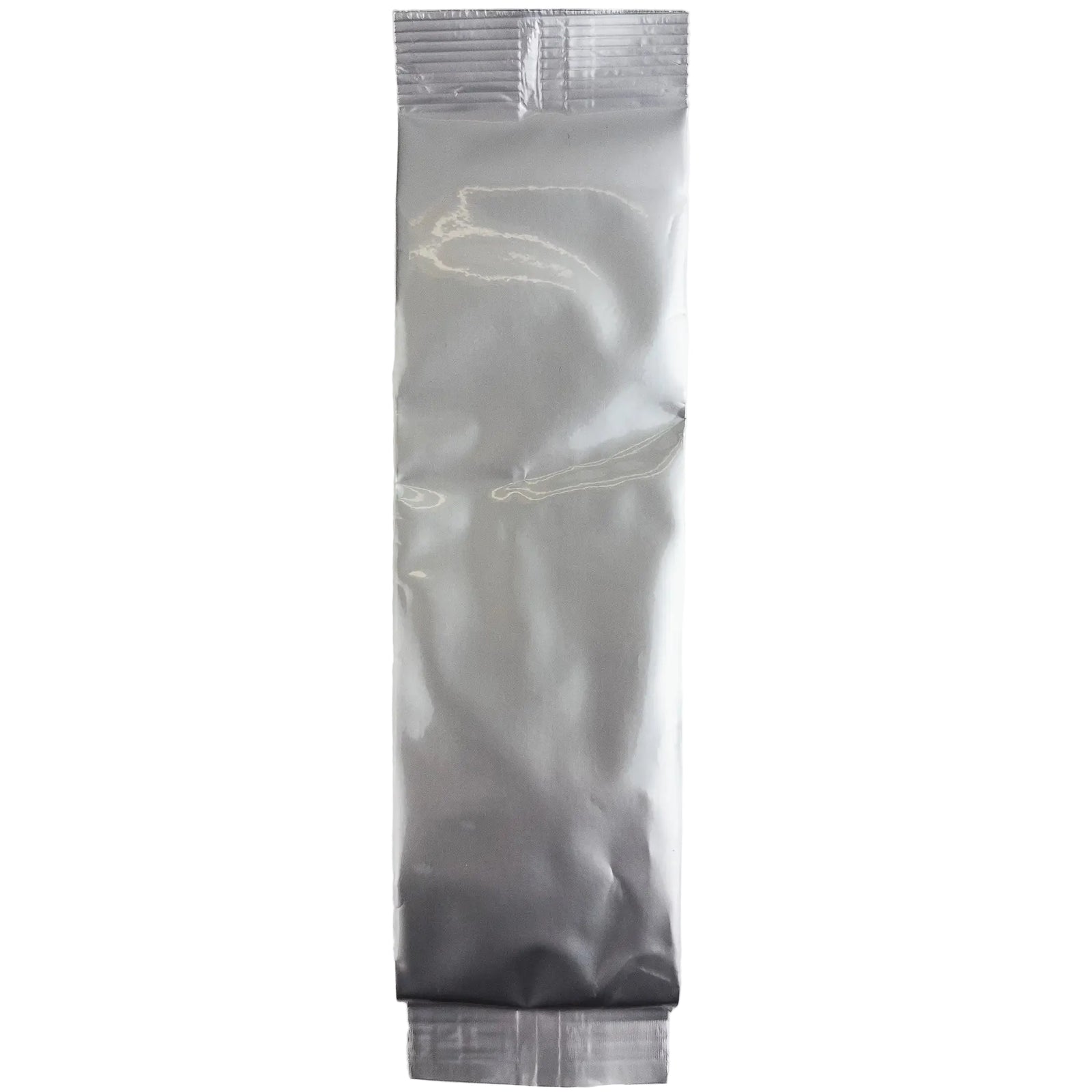 A single silver foil packet of ceremonial matcha standing vertically against a plain white background.