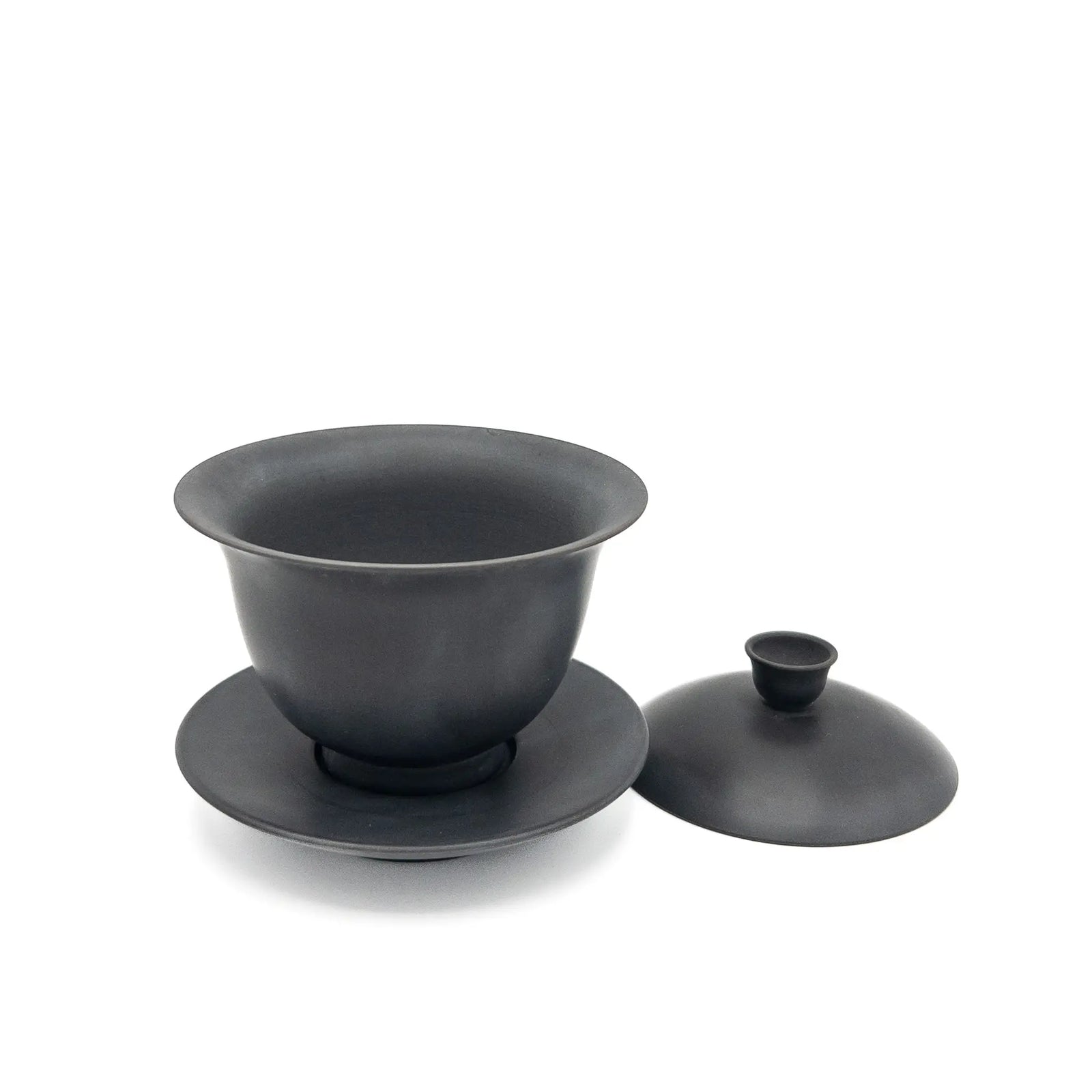 Black Jianshui clay gaiwan 110ml with lid and saucer, handmade Yunnan pottery for gongfu tea
