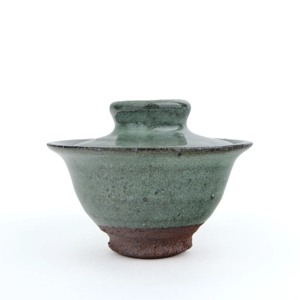 speckled sage green handmade gaiwan for gong fu tea - side view