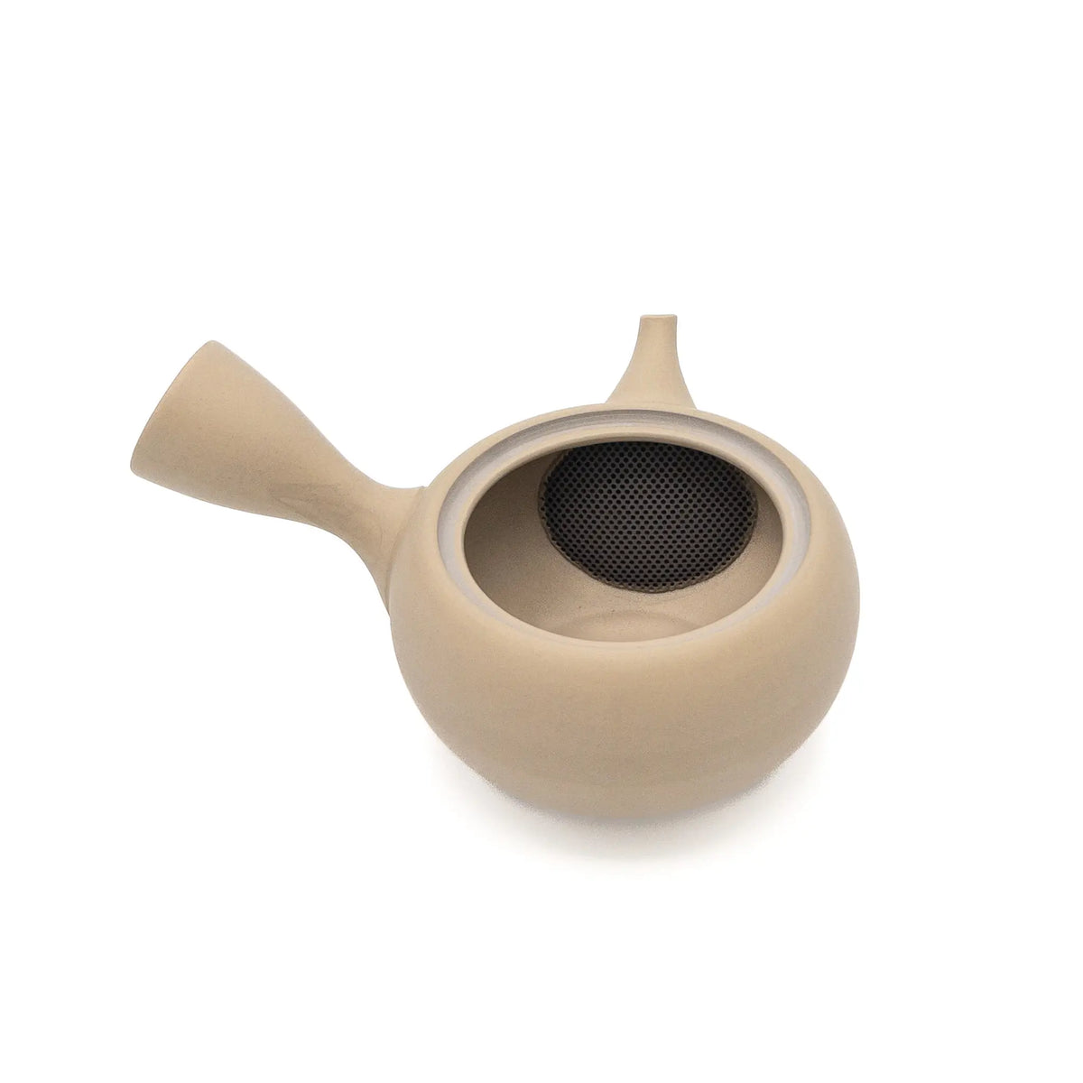Beige Japanese teapot on a white background